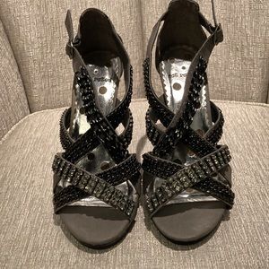 Rhinestone Decor Zip Back Stiletto Heeled Ankle Strap Sandals